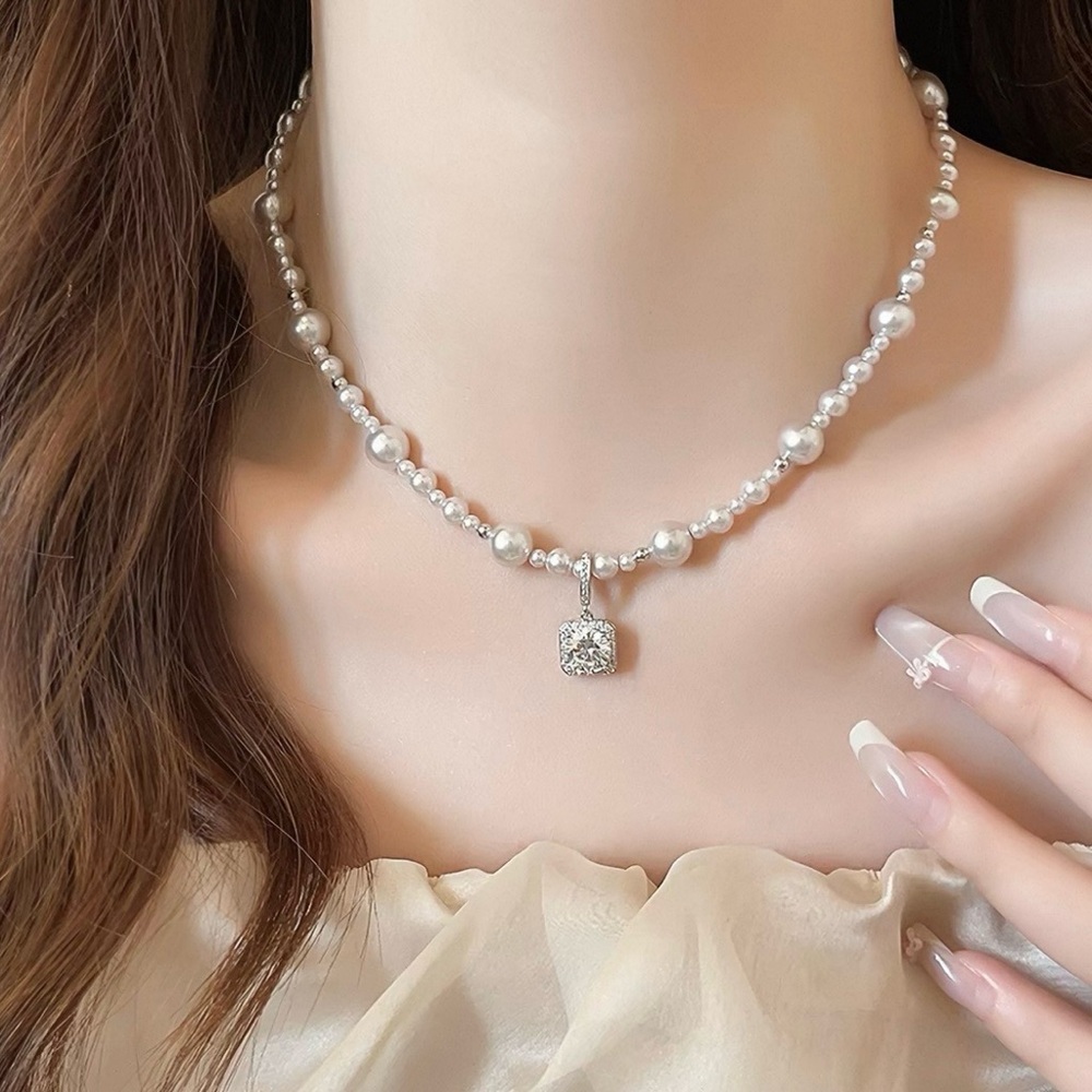 Elegant Faux Pearl & Crystal Pendant Necklace